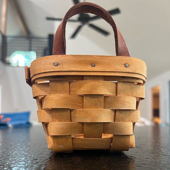 Longaberger Small Rectangle Basket Leather Handles Coffee Pods Tea Vtg Handwoven - Picture 4 of 7